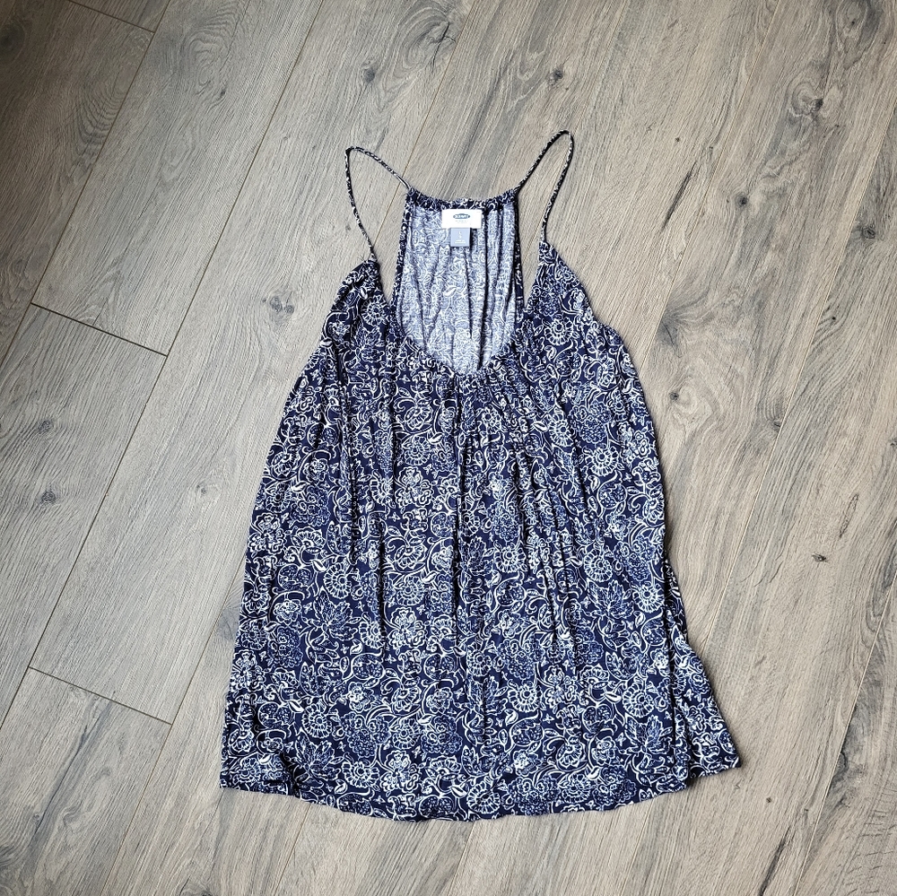 Old Navy Tank Top Navy Blue & White Floral {Large}
